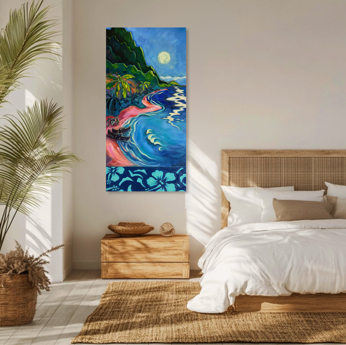 Mockup of the "Beneath the Silver Moon" on the wall of a bedroom.